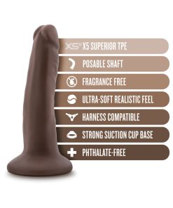 Dr. Skin Plus Realistic 5 In. Triple Density Posable Dildo Brown
