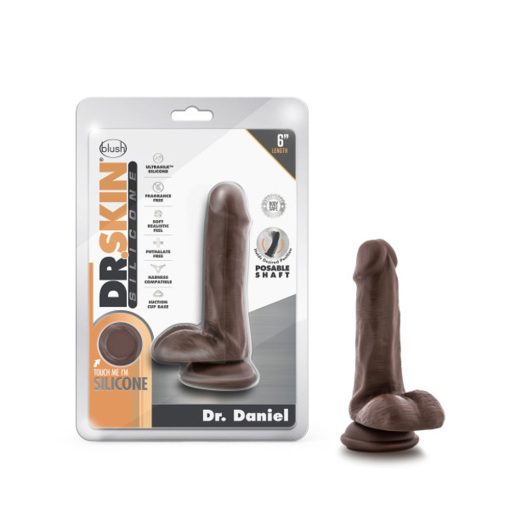 Dr. Skin Silicone Dr. Daniel Realistic 6 In. Posable Dildo With Balls Brown
