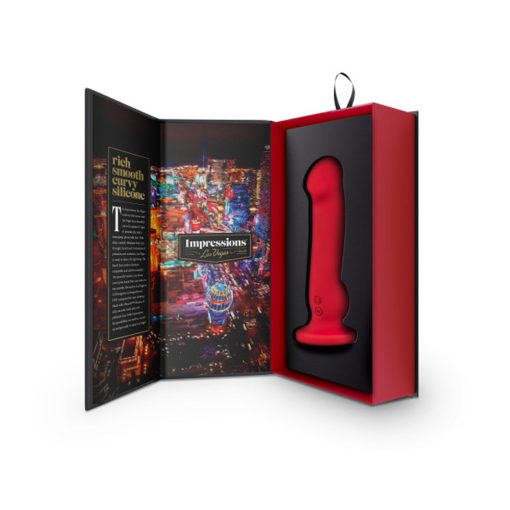 Impressions Las Vegas Rechargeable Silicone 8.25 In. Vibrating Dildo Crimson - Image 3