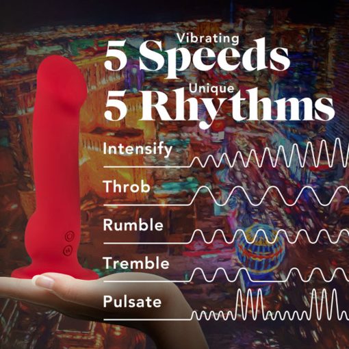Impressions Las Vegas Rechargeable Silicone 8.25 In. Vibrating Dildo Crimson - Image 11