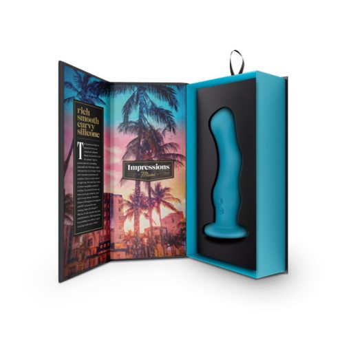 Impressions Miami Rechargeable Silicone 6.5 In. Vibrating Dildo Teal - Image 5
