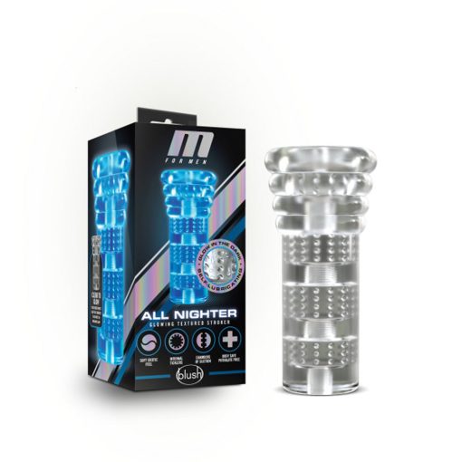 M For Men All Nighter Glow In The Dark Textured Stroker Clear