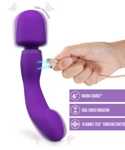 Wellness Dual Sense Rechargeable Silicone Dual Ended G-Spot & Wand Vibrator Purple