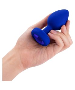 B-Vibe Vibrating Jewel Rechargeable Remote-Controlled Anal Plug With Gem Base Blue Sapphire L/Xl