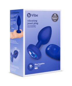 B-Vibe Vibrating Jewel Rechargeable Remote-Controlled Anal Plug With Gem Base Blue Sapphire L/Xl