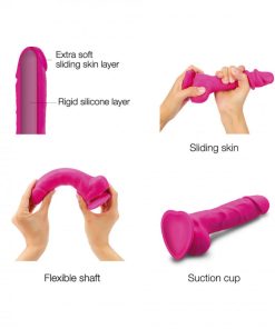 Strap-On-Me Realistic Collection Sliding Skin Dual-Density Silicone Dildo Fuchsia L
