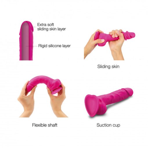Strap-On-Me Realistic Collection Sliding Skin Dual-Density Silicone Dildo Fuchsia L - Image 4