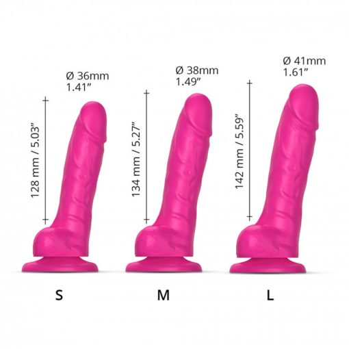 Strap-On-Me Realistic Collection Sliding Skin Dual-Density Silicone Dildo Fuchsia S - Image 3