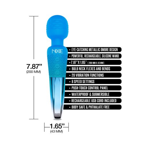 Nixie Rechargeable Wand Massager Blue Ombre Metallic - Image 4