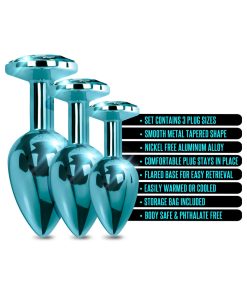 Nixie Metal Butt Plug Trainer Set 3-Piece Blue Metallic
