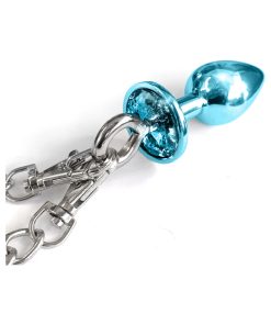 Nixie Metal Butt Plug & Furry Handcuff Set Medium Blue Metallic