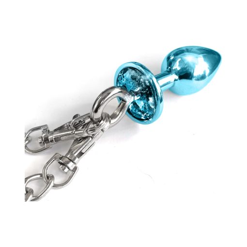 Nixie Metal Butt Plug & Furry Handcuff Set Medium Blue Metallic - Image 4