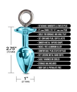 Nixie Metal Butt Plug & Furry Handcuff Set Medium Blue Metallic