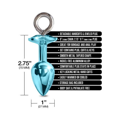 Nixie Metal Butt Plug & Furry Handcuff Set Medium Blue Metallic - Image 6