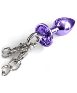 Nixie Metal Butt Plug & Furry Handcuff Set Medium Purple Metallic