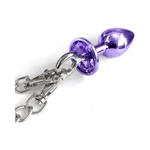 Nixie Metal Butt Plug & Furry Handcuff Set Medium Purple Metallic - Image 4