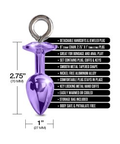Nixie Metal Butt Plug & Furry Handcuff Set Medium Purple Metallic