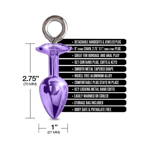 Nixie Metal Butt Plug & Furry Handcuff Set Medium Purple Metallic - Image 6
