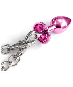 Nixie Metal Butt Plug & Furry Handcuff Set Medium Pink Metallic