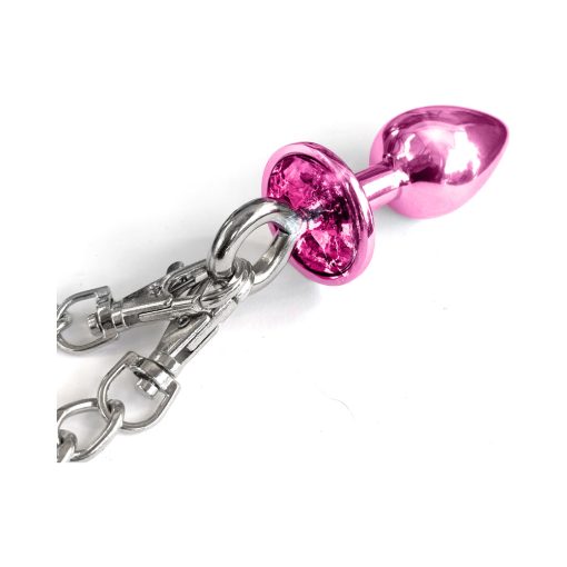 Nixie Metal Butt Plug & Furry Handcuff Set Medium Pink Metallic - Image 4