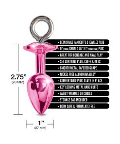 Nixie Metal Butt Plug & Furry Handcuff Set Medium Pink Metallic