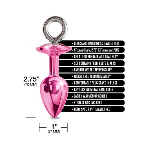 Nixie Metal Butt Plug & Furry Handcuff Set Medium Pink Metallic - Image 6