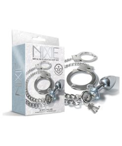 Nixie Metal Butt Plug & Handcuffs Set Silver