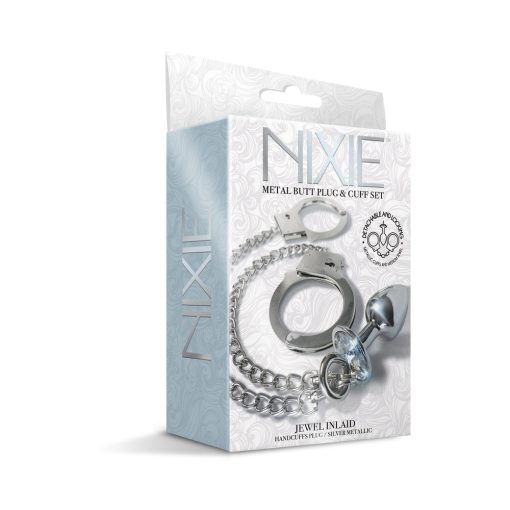 Nixie Metal Butt Plug & Handcuffs Set Silver - Image 2