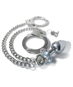 Nixie Metal Butt Plug & Handcuffs Set Silver