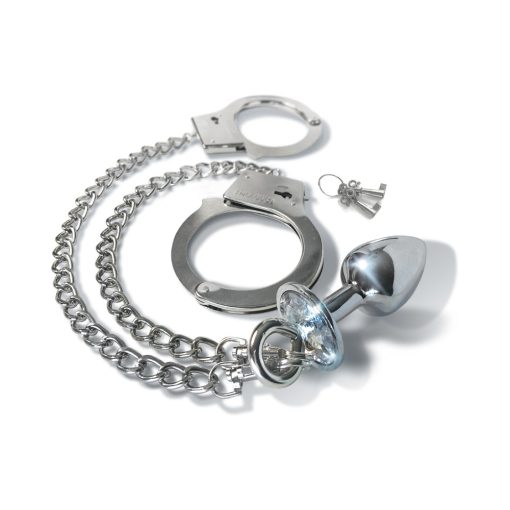 Nixie Metal Butt Plug & Handcuffs Set Silver - Image 3