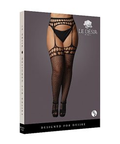 Le Desir Garter Belt Stockings With Open Design Black Queen Size