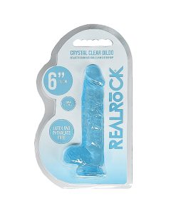 Realrock Crystal Clear Realistic 6 In. Dildo With Balls And Suction Cup Blue