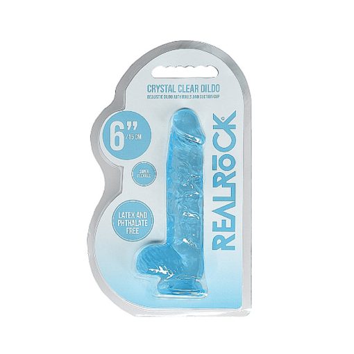 Realrock Crystal Clear Realistic 6 In. Dildo With Balls And Suction Cup Blue