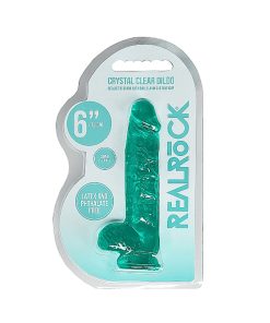 Realrock Crystal Clear Realistic 6 In. Dildo With Balls And Suction Cup Turquoise