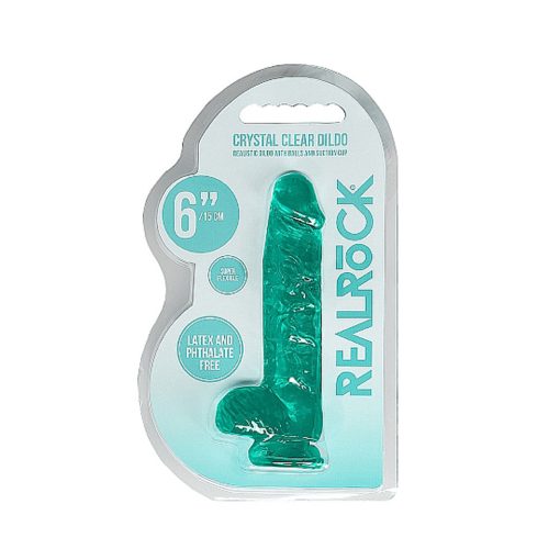 Realrock Crystal Clear Realistic 6 In. Dildo With Balls And Suction Cup Turquoise