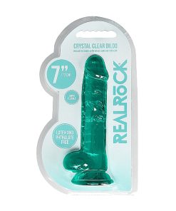Realrock Crystal Clear Realistic 7 In. Dildo With Balls And Suction Cup Turquoise