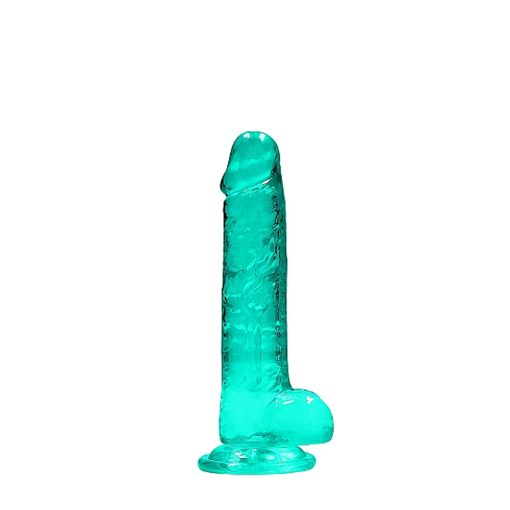 Realrock Crystal Clear Realistic 7 In. Dildo With Balls And Suction Cup Turquoise - Image 3