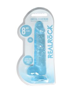 Realrock Crystal Clear Realistic 8 In. Dildo With Balls And Suction Cup Blue