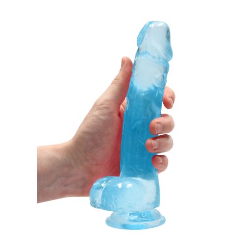 Realrock Crystal Clear Realistic 8 In. Dildo With Balls And Suction Cup Blue - Image 5