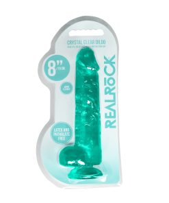 Realrock Crystal Clear Realistic 8 In. Dildo With Balls And Suction Cup Turquoise
