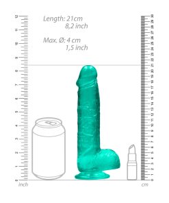 Realrock Crystal Clear Realistic 8 In. Dildo With Balls And Suction Cup Turquoise