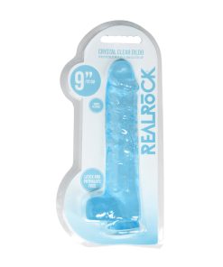 Realrock Crystal Clear Realistic 9 In. Dildo With Balls And Suction Cup Blue