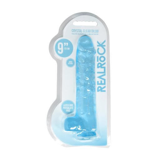 Realrock Crystal Clear Realistic 9 In. Dildo With Balls And Suction Cup Blue