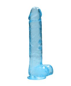 Realrock Crystal Clear Realistic 9 In. Dildo With Balls And Suction Cup Blue