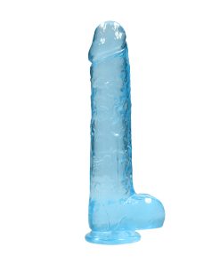 Realrock Crystal Clear Realistic 9 In. Dildo With Balls And Suction Cup Blue