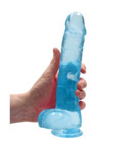 Realrock Crystal Clear Realistic 9 In. Dildo With Balls And Suction Cup Blue