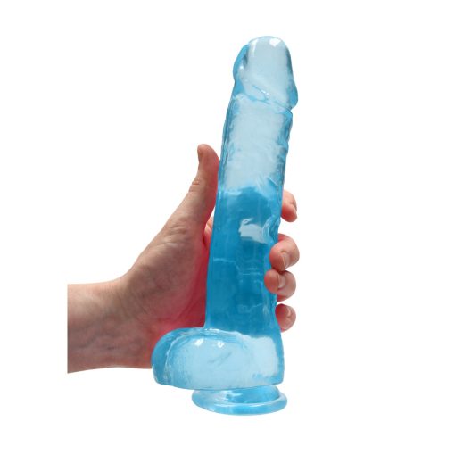Realrock Crystal Clear Realistic 9 In. Dildo With Balls And Suction Cup Blue - Image 6