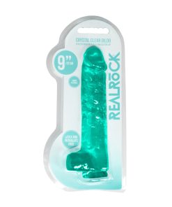 Realrock Crystal Clear Realistic 9 In. Dildo With Balls And Suction Cup Turquoise
