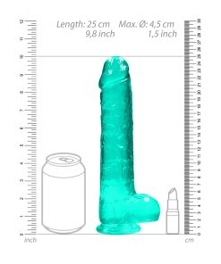 Realrock Crystal Clear Realistic 9 In. Dildo With Balls And Suction Cup Turquoise