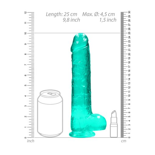 Realrock Crystal Clear Realistic 9 In. Dildo With Balls And Suction Cup Turquoise - Image 7